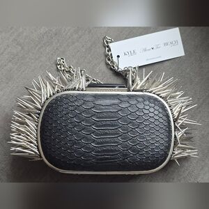 BCBGMaxAzria Jana Mohawk Spiked Bag Clutch Chain Evening Purse Punk Goth Edgy